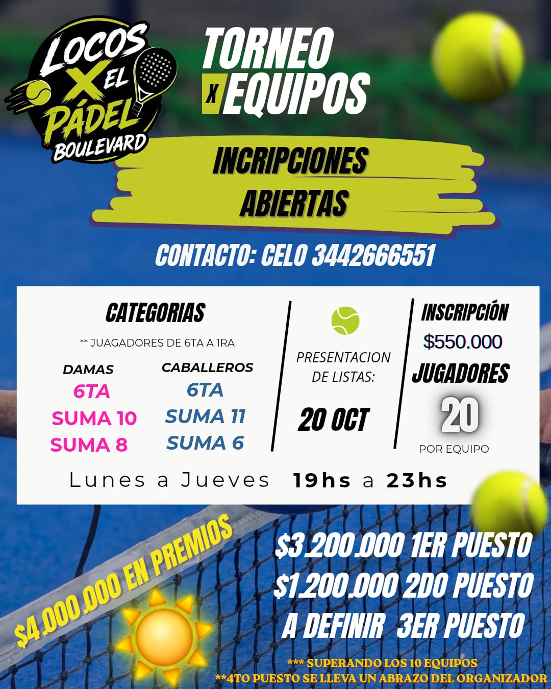 Flyer del Torneo por Equipos - Locos x el Pádel Boulevard